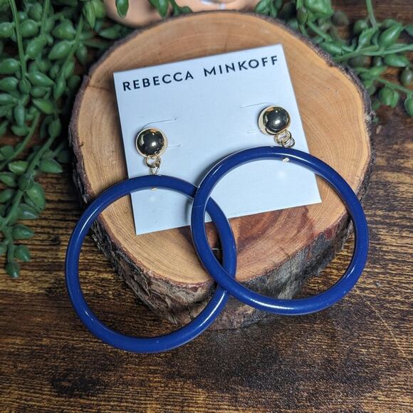 NWT Rebecca Minkoff Front Hoop Earrings Twilight Blue Gold Women's Size OS - Picture 1 of 5